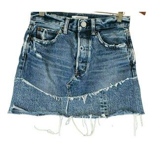 Moussy Vintage Women's Distressed Raw Hem Button Fly Mini Skirt Waist 26